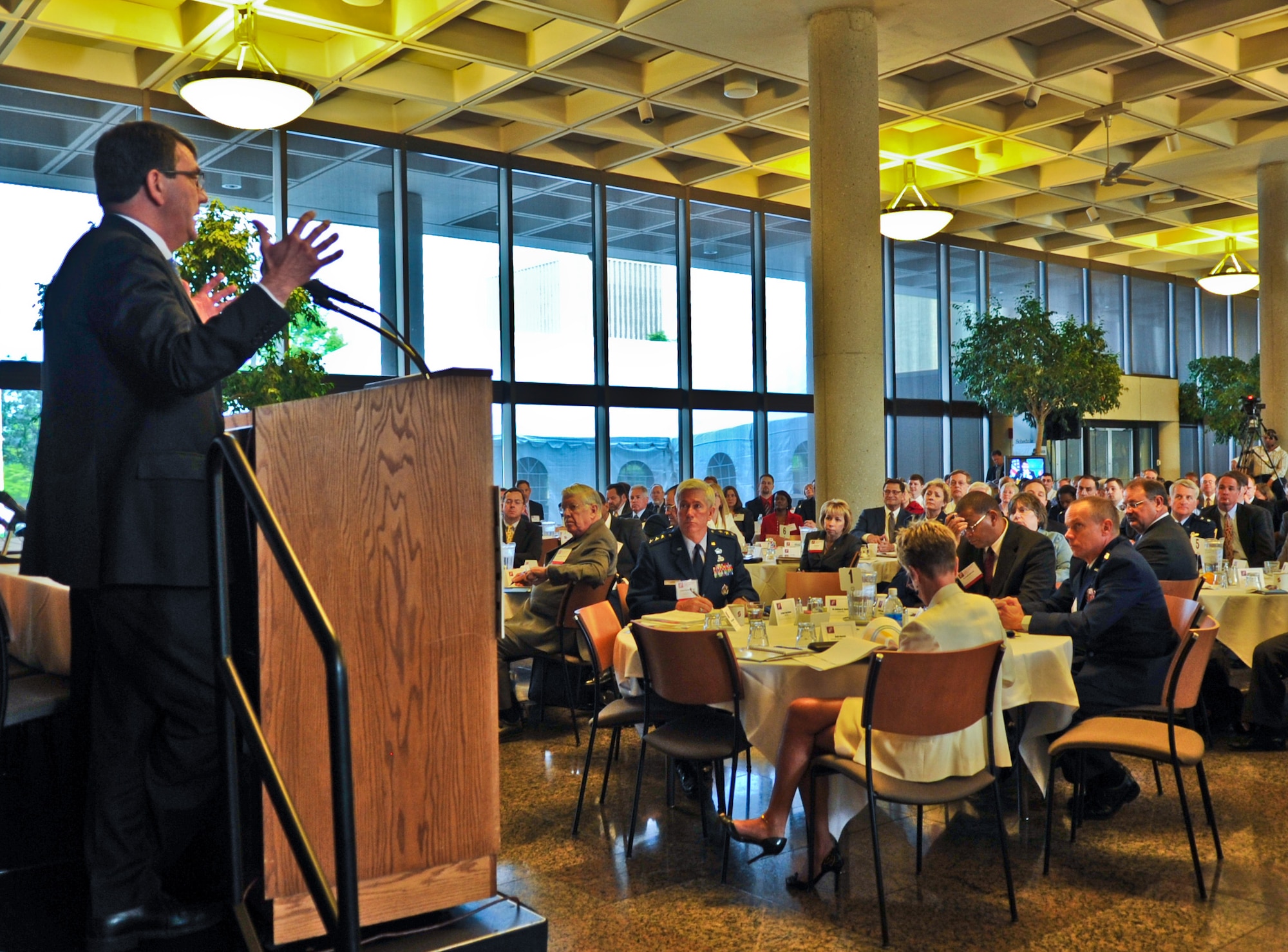 Dr. Ashton Carter, the Pentagon’s top acquisition official, speaks to more than 700 military and civilian acquisition officials during the DoD Acquisition Insight Conference April 20, 2010 held at Sinclair Community College in Dayton, Ohio.  The conference, sponsored by the Defense Acquisition University, focused on challenges faced by the Department of Defense acquisition workforce.  Dr. Carter is Undersecretary of Defense for Acquisition, Technology and Logistics. (DoD photo/Erica Kobren)