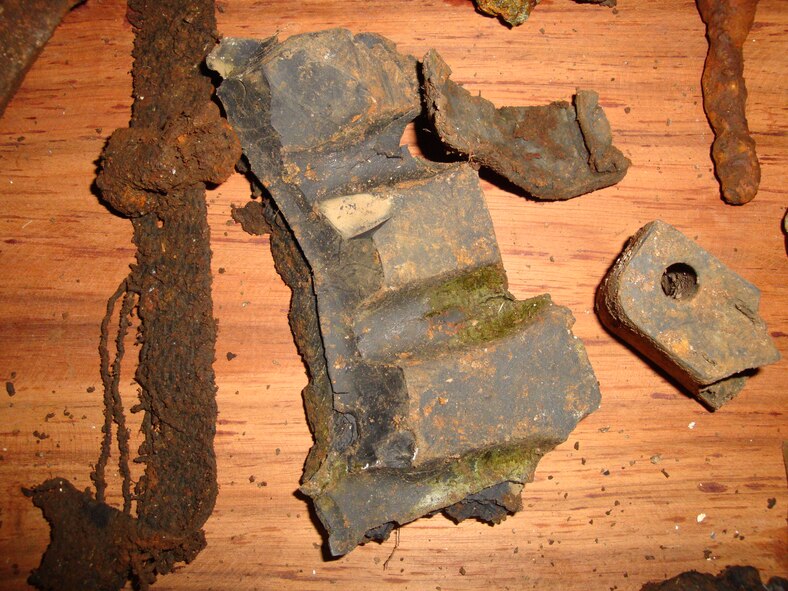 TACLOBAN, Philippines -- Part of a World War II jeep’s tire tread sits here in early April. During a Moore’s Marauders mission to find six servicemembers designated as “missing in action,” local guides dug through a foot of mud to recover various pieces from the site. This tire tread was the only affirmation the crew got that the site they found was indeed the one of the C-47 Skytrain that went down while delivering supplies to guerilla forces. (Photo courtesy of Senior Master Sgt. Thomas Niznik/RELEASED)