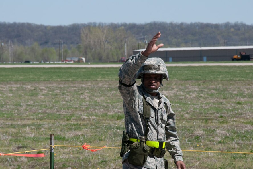 The 241st Air Traffic Control Squadron, 139th Airlift Wing, St. Joseph, Mo., conducts an operational readiness exercise (ORE) in anticipation of an operational readiness inspection (ORI) on April 8, 2010. Their ORI is scheduled for June of 2010. (U.S. Air Force photo by Master Sgt. Shannon Bond/Released)