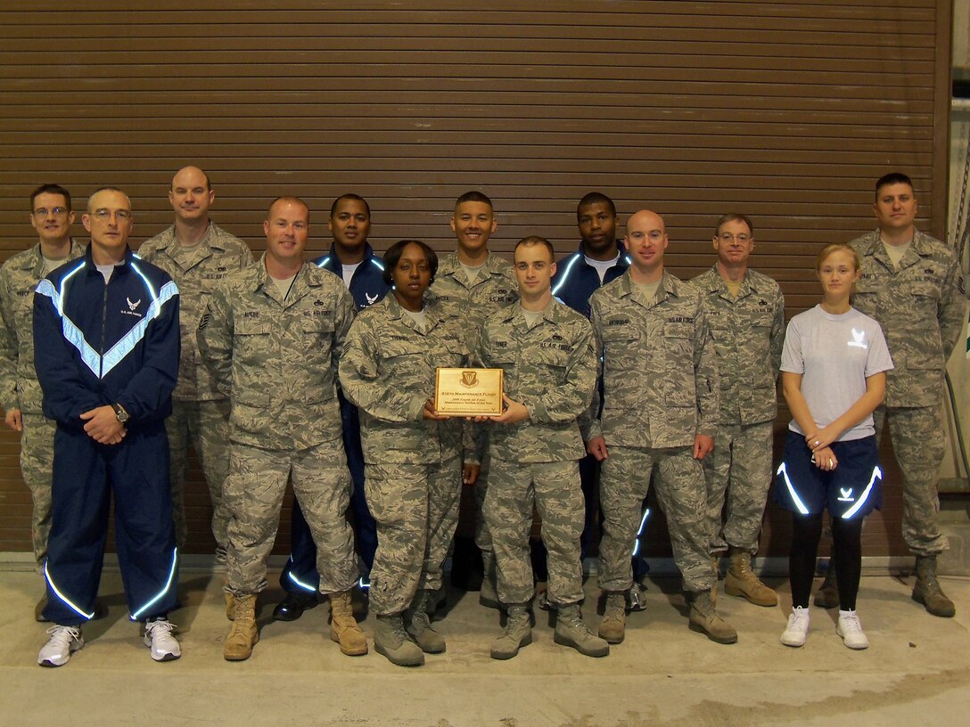The 916th Maintenance Flight shows their pride as they win the 2009 4th AF Maintenance Section of the Year award. (USAF photo courtesy of 916 MXS)
