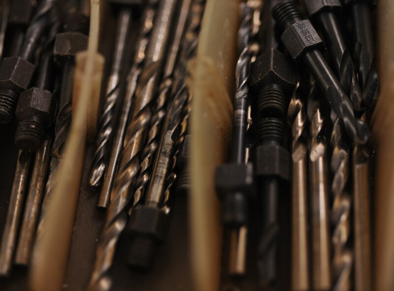 MOODY AIR FORCE BASE, Ga. -- A set of drill bits wait to be used by the 23rd Aircraft Maintenance Squadron here April 1. The drill bits are used when a rivet or screw is unable to be removed, so it is drilled out and punched through with a hammer. (U.S.  Air Force photo by Airman 1st Class Benjamin Wiseman/RELEASED)