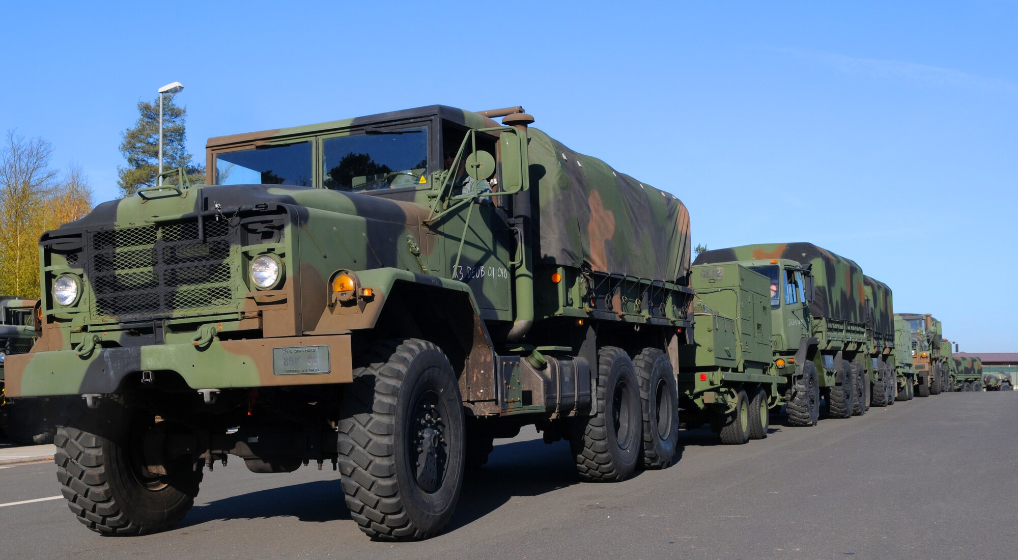 SPANGDAHLEM AIR BASE, Germany – A five-ton truck towing an operator’s module leads the convoy during Exercise Emerging Fury April 23. The convoy gave Airmen hands-on experience and preparation for real-world convoys. (U.S. Air Force photo/Airman 1st Class Nick Wilson)