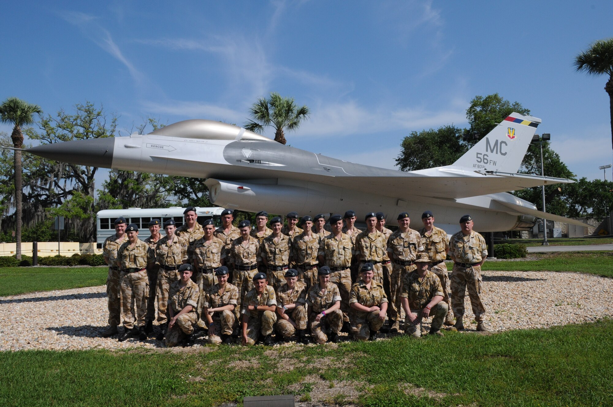 British Royal Air Force cadets from Kent County and Sussex County, Great Britain, visited MacDill Air Force Base, Fla. April 23, 2010 as part of a two-week educational camp in Florida. This trip was the first visit to the U.S. for the majority of the high-school cadets.