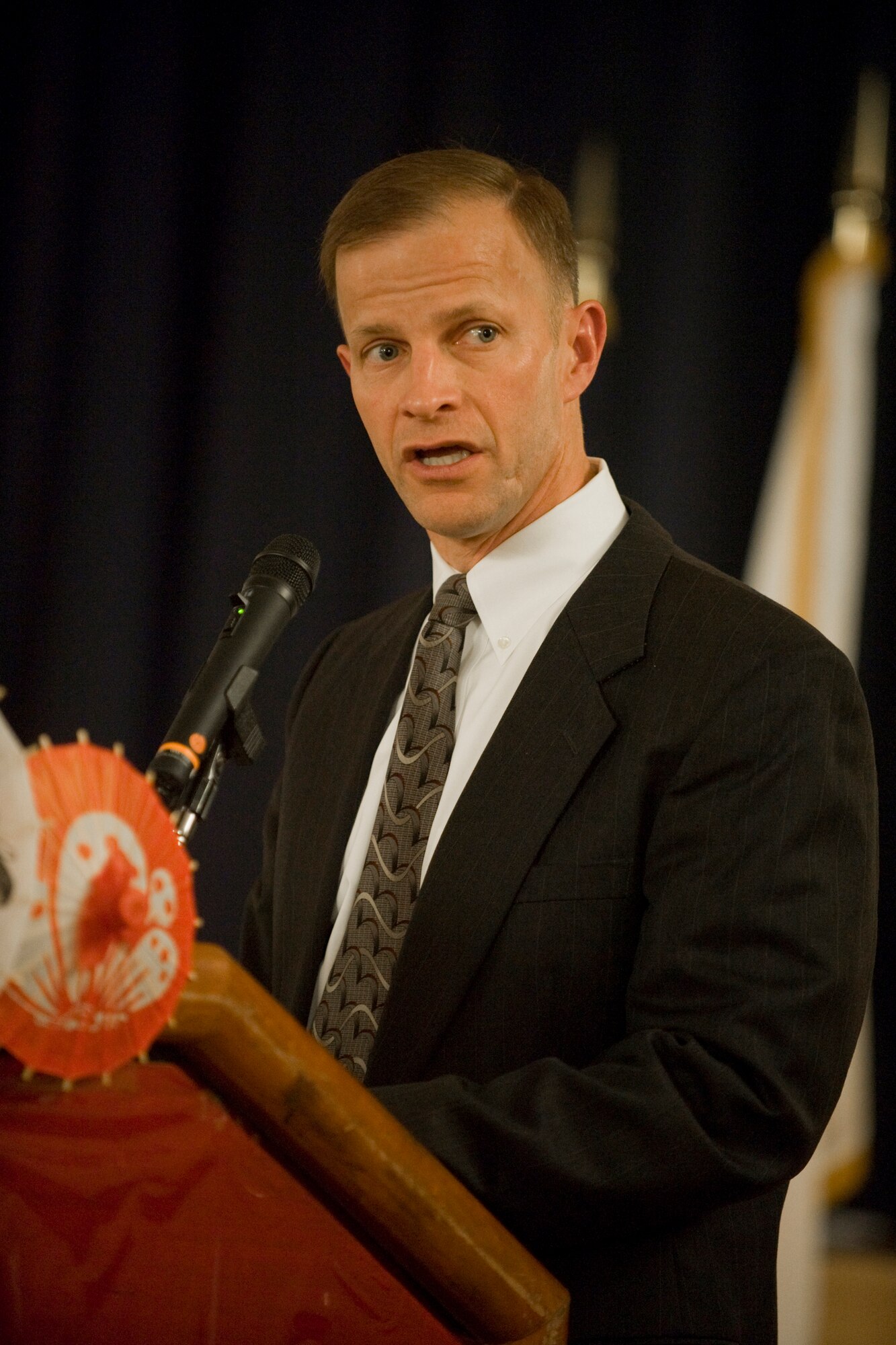MISAWA AIR BASE, Japan -- Col. RC Craig, 35th Fighter Wing vice commander, gives remarks during the 23rd Annual Japan Day Appreciation Dinner April 23 at the Collocated Club. Colonel Craig thanked the Japan Day contributors for sharing their culture with base residents and helping make the event a success. (U.S. Air Force photo/Senior Airman Jamal D. Sutter)