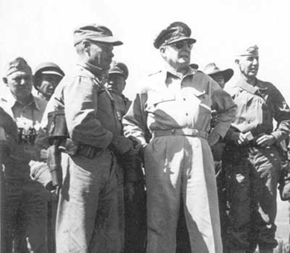 Gen "Chesty" Puller and Army Gen Douglas MacArthur.