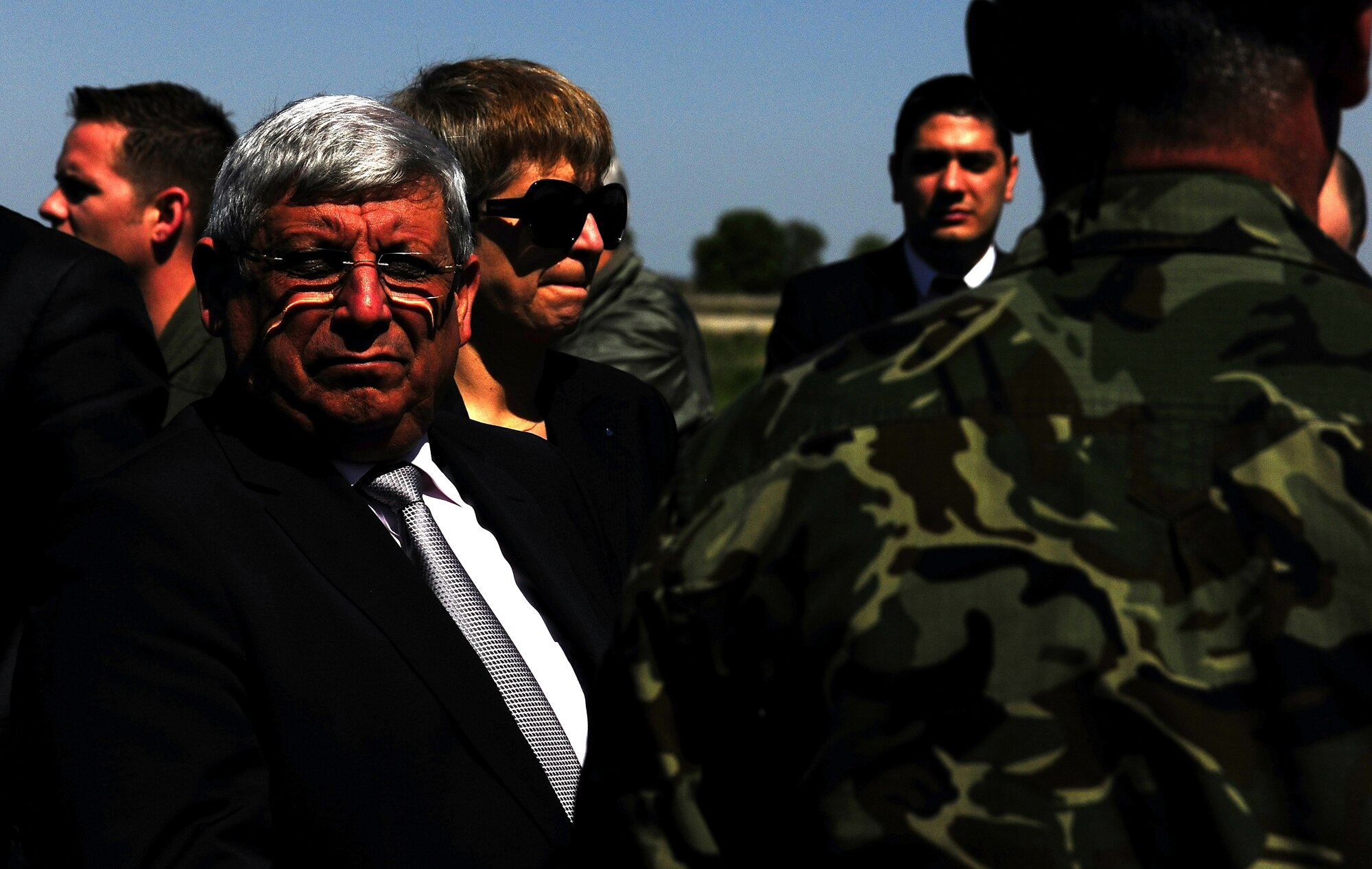 Bulgarian Col. Mihuil Popov, 68th Special Forces Brigade Deputy Commander, briefs Anu Anguelov, Bulgarian Minister of Defense, on Bulgarian paratrooper training and operations during Thracian Spring 2010’s media day at Plovdiv Airport, April 27, 2010. Thracian Spring is an exercise composed of aircrew, maintenance, airfield management, aerial port, security forces, and logistics personnel that combine their skill in an effort to build and strengthen the United States and Bulgarian Air Forces’ bond while improving interoperability with our partner NATO nation. (U.S. Air Force photo by Master Sgt. Quinton T. Burris)