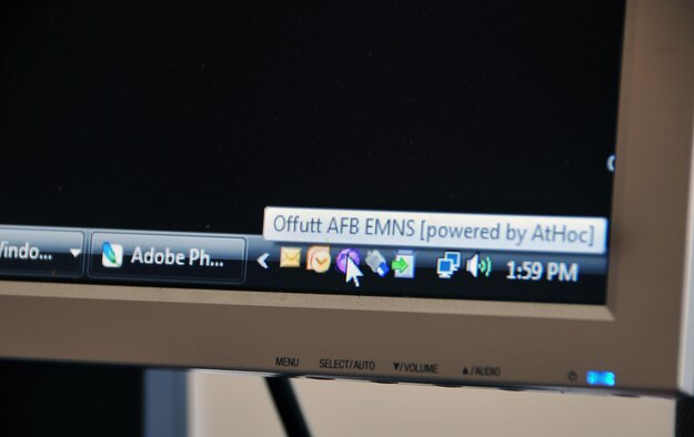 OFFUTT AIR FORCE BASE, Neb. -- The AtHoc emergency notification system, pictured here, can be easily updated by simply logging in on a government computer. U.S. Air Force Photo by Jeff Gates 
