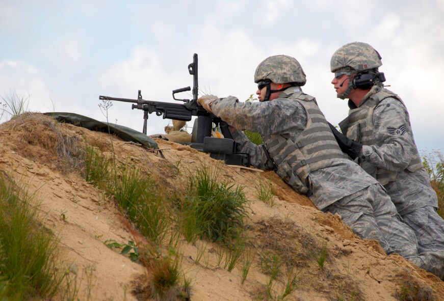 GRAYLING, Mich. – Security forces Airmen of the 178th Fighter Wing complete their annual weapons qualification training at a range in Grayling, Mich., in August 2009. The 178th Fighter Wing trains active-duty Air Force, Air National Guard, and Air Force Reserve pilots to fly F-16 Fighting Falcons. The wing is one of three stateside Air National Guard units designated as a training unit to prepare future F-16 Fighting Falcon pilots for worldwide missions. (U.S. Air Force photo/Senior Airman Anthony T. Graham)