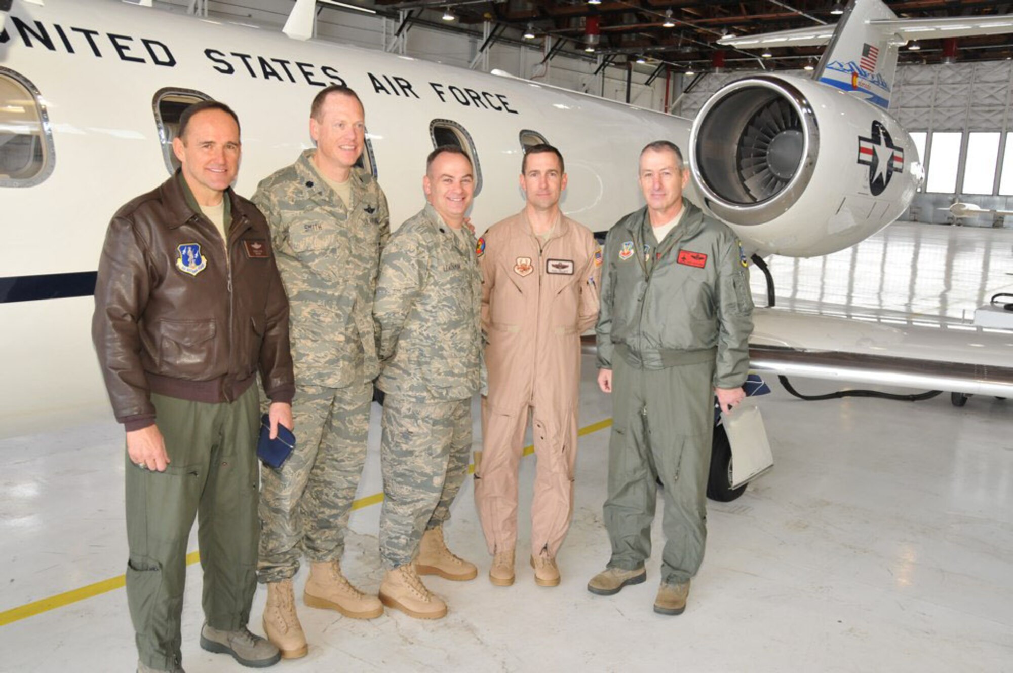 Brig. Gen. Trulan A. Eyre, 140th Wing Commander, Lt. Col. Joseph C. Smith, 200th AS Assistant Director of Operations, Lt. Col. Albert S. Leachman, 200th AS Director of Operations, Lt. Col. Paul E. Follett, 200th AS Commander, and Maj. Gen. H. Michael Edwards, JFHQ-CO TAG just prior to the 200th's first deployment in support of OIF.
