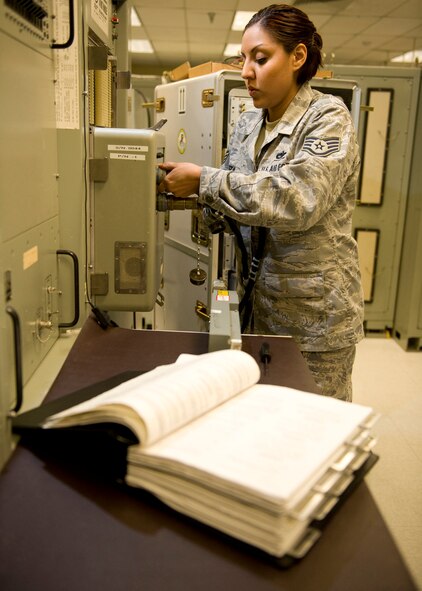 KELLY FIELD, Texas – Staff Sgt Melissa Garza, 149th Maintenance Squadron Avionics Integrated Systems technician, conducts a functional test on an Advanced Missile Remote Interface Unit from an F-16 Fighting Falcon. The 149th MXS is part of the Texas Air National Guard at Kelly Field in San Antonio, Texas. The 149th Fighter Wing is at the leading edge of Air Force aviation, training America’s finest F-16 Fighting Falcon pilots.  Additionally, the men and women that make up the 149th FW work and train to take on Expeditionary Combat Missions throughout the globe. (U.S. Air Force photo/Master Sgt. Jack Braden)