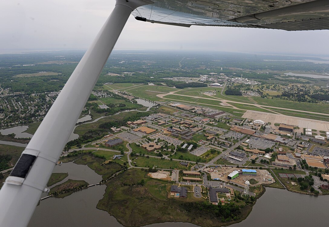LANGLEY AIR FORCE BASE, Va. – Langley as seen from the cockpit of a Cessna 172 Skyhawk operated by the Langley Aero Club during the spring 2010 Open House April 24. The club provides the opportunity for Airmen and their dependents to earn a pilot’s license. (U.S. Air Force photo/Airman Rebecca Montez)