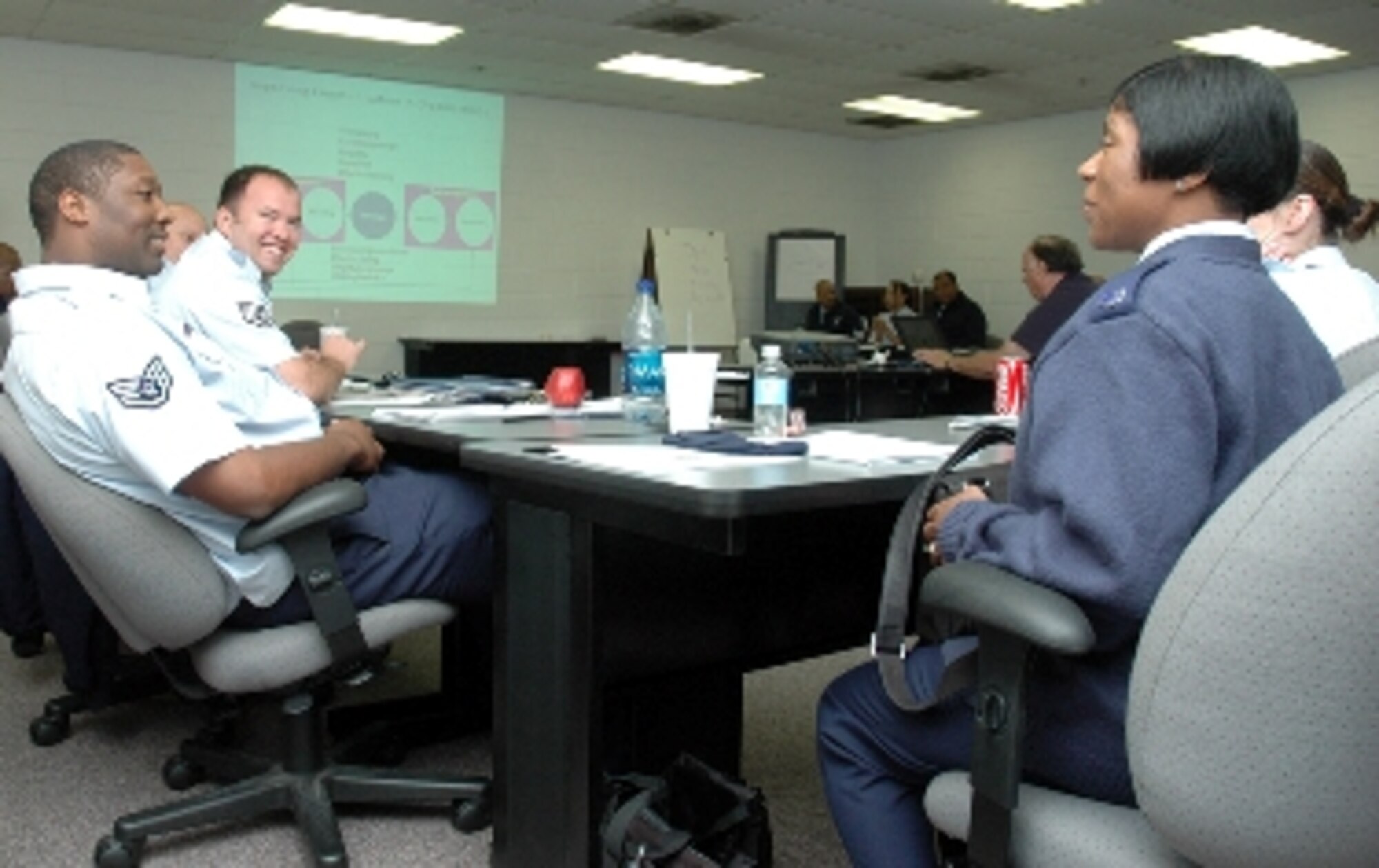 Students interact and provide feedback to each other at the NCO Leadership Development Course.  (U.S. Air Force photo/Travon Dennis)