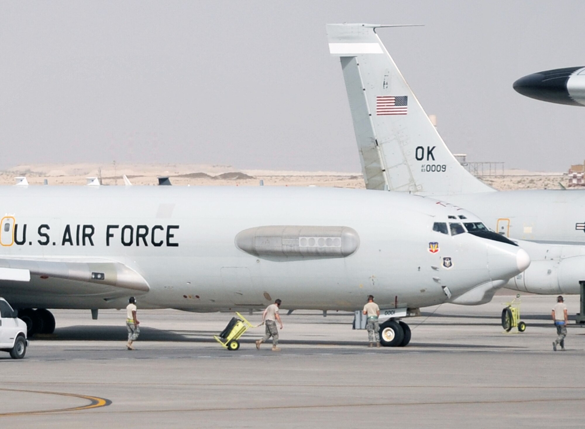 Maintenance Airmen from the 380th Expeditionary Aircraft Maintenance Squadron Sentry aircraft maintenance unit prepare to launch an E-3 Sentry Airborne Warning and Control System aircraft on a combat mission April 24, 2010, from a non-disclosed base in Southwest Asia. The E-3 Sentry is assigned to the 965th Expeditionary Airborne Air Control Squadron.  The maintenance Airmen and the E-3 are deployed from the 552nd Air Control Wing at Tinker Air Force Base, Okla., and are part of the 380th Air Expeditionary Wing in Southwest Asia supporting operations Iraqi Freedom and Enduring Freedom and the Combined Joint Task Force-Horn of Africa. (U.S. Air Force Photo/Master Sgt. Scott T. Sturkol/Released)