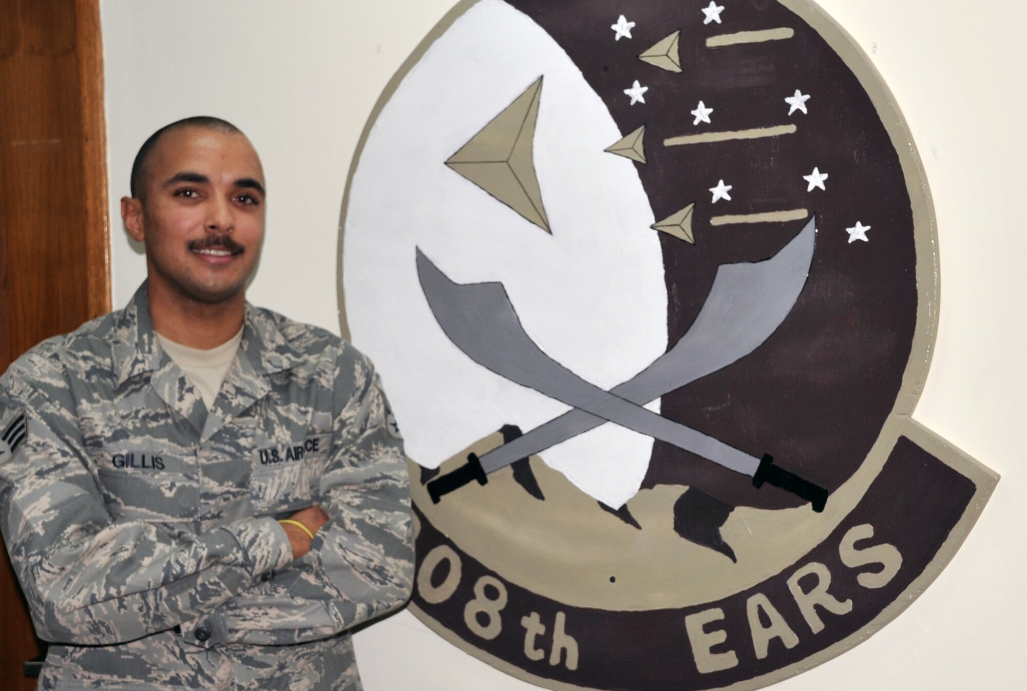 Senior Airman Christoffer Gillis is an operations intelligence journeyman deployed with the 908th Expeditionary Air Refueling Squadron. Here he is pictured on April 24, 2010. He is deployed from the 60th Operations Group at Travis Air Force Base, Calif. 