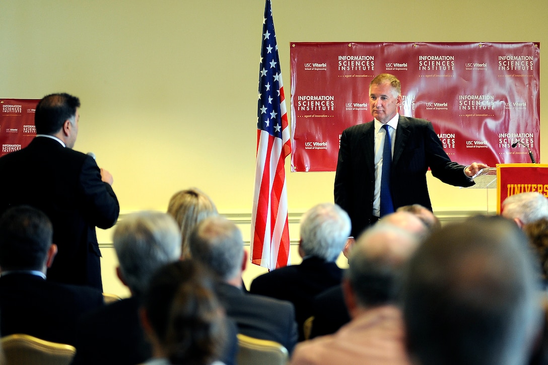 Deputy Defense Secretary William J. Lynn III answers questions after his speech at the Los Angeles Executive Forum sponsored by InfraGard, a public-private partnership sponsored by the FBI, in Los Angeles, Calif., April 27, 2010.