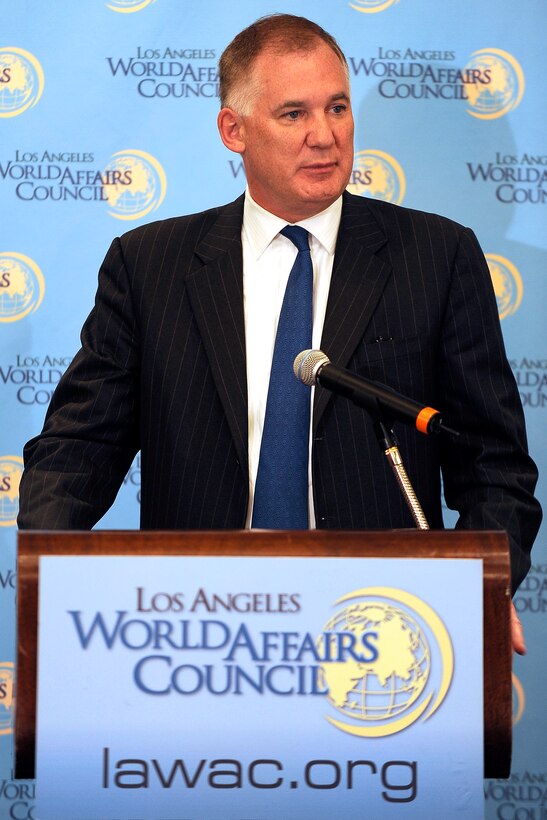 Deputy Defense Secretary William J. Lynn III speaks to the Los Angeles World Affairs Council in Beverly HIlls, Calif., April 27, 2010.