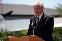 Retired Colonel Roland Guidry, former 8th Special Operations Squadron commander, talks about Operation Eagle Claw and the Airmen who made it possible during a memorial ceremony April 29. Operation Eagle Claw, conducted April 24, 1980, was a complex mission to rescue U.S. citizens taken hostage in the U.S. embassy in Iran.  Tragically, the attempt ended in the death of eight service members, including five from Hurlburt Field’s 1st Special Operations Wing. (DoD photo by U.S. Air Force Senior Airman Matthew Loken)