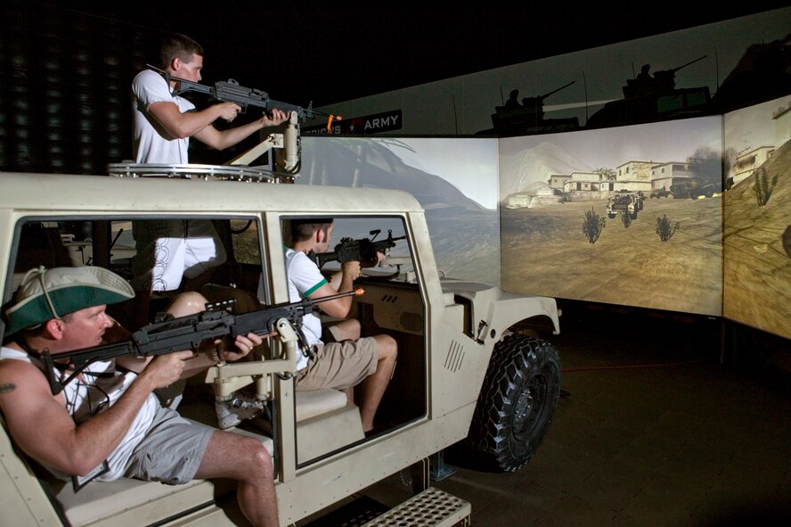 The Virtual Army Experience provides participants with clear insight into today’s high-tech Army and immerses them in the operational roles of Soldiers. During the 25-minute experience, participants receive a comprehensive mission briefing to prepare them for entering the virtual mission simulator. Participants then fall-in on HMMWV simulators, modeled on the actual vehicles employed by Army Special Forces. Other participants load a UH-60 Black Hawk helicopter, where they employ light arms and provide air coverage support against enemy forces rendered by the America’s Army game.
