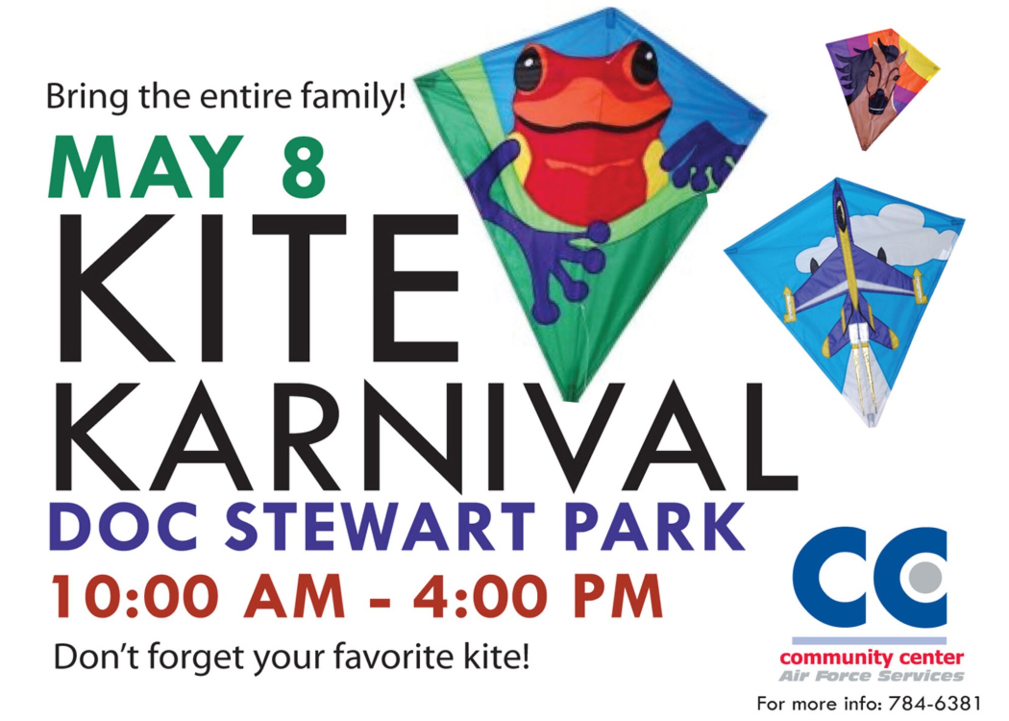 Bring your favorite kite and enjoy Kite Karnival at Doc Stewart Park, May 8, from 10 a.m. to 4 p.m. This free event is open to the public. Games, food vendors and kite flyers from the American Kite Associatio will fly their kites. A limited supply of free kites are available for children. (Courtesy graphic)