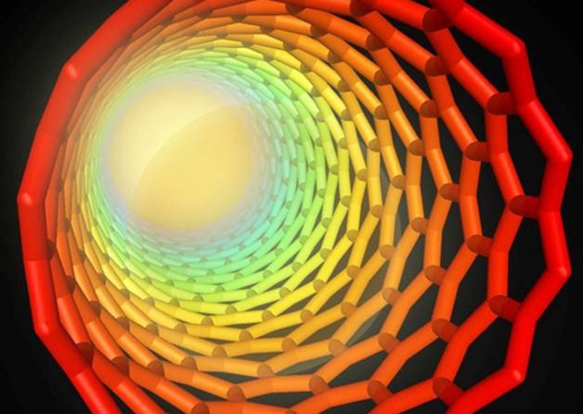 Lab-funded researchers discovered that carbon nanotubes, when coated with fuel and ignited, produce a “thermopower wave” of energy.  This technology could have merit in converting chemical energy to fuel cells for important military uses. (Image courtesy of Christine Daniloff)