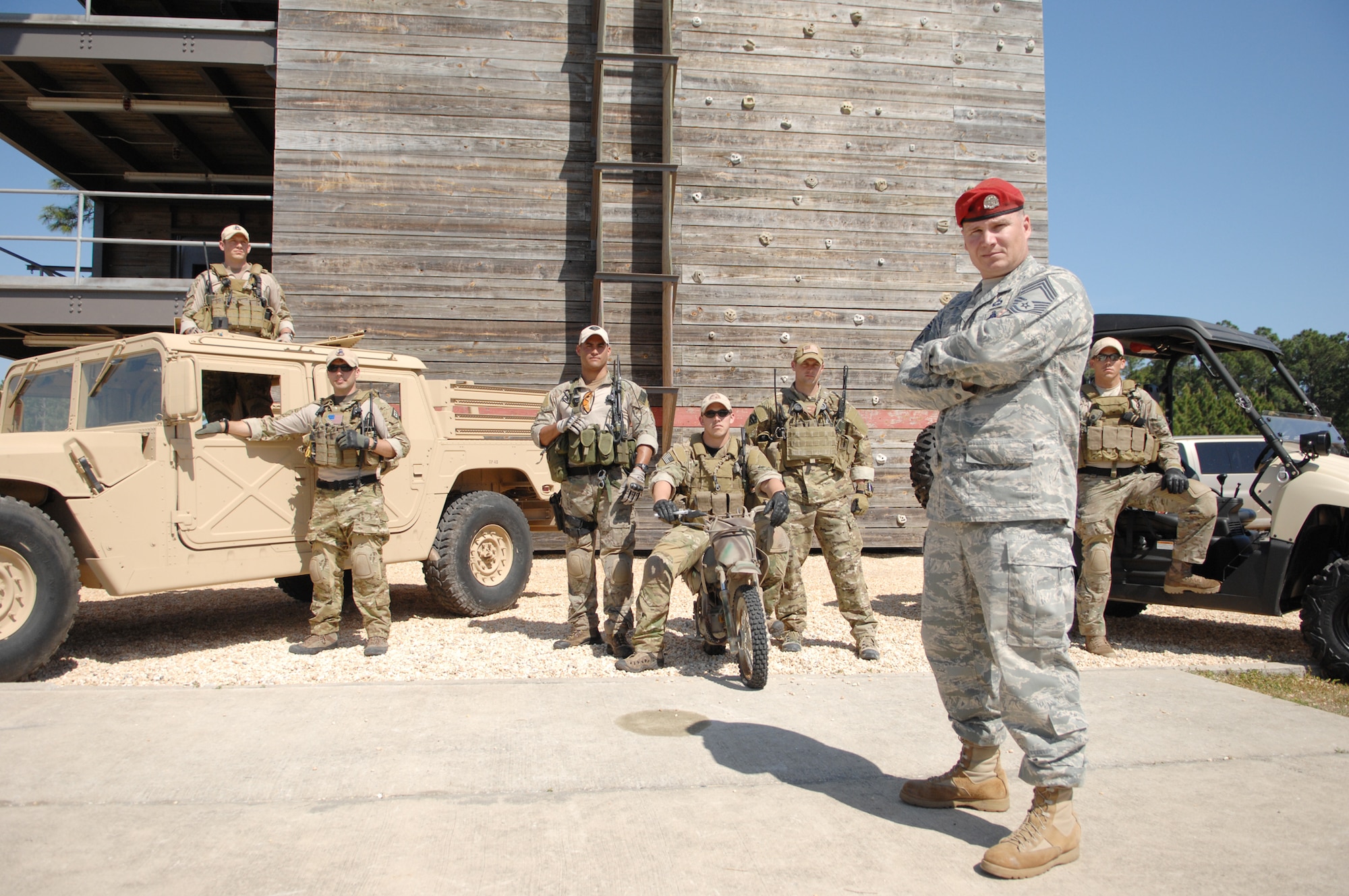 Chief Master Sgt. Antonio Travis has been recognized by editors of TIME Magazine as one of the 100 most influential people in the world for his efforts after the Haiti earthquake.  Chief Travis is shown here with combat controllers (from left) Senior Airman William Barrett, Staff Sgt. Kyle Graman,  Staff Sgt. Jose Diaz, Staff Sgt. Joshua Craig, Staff Sgt. Chad Rosendale and Senioir Airman Johnnie Yellock.  (U.S. Air Force photo)