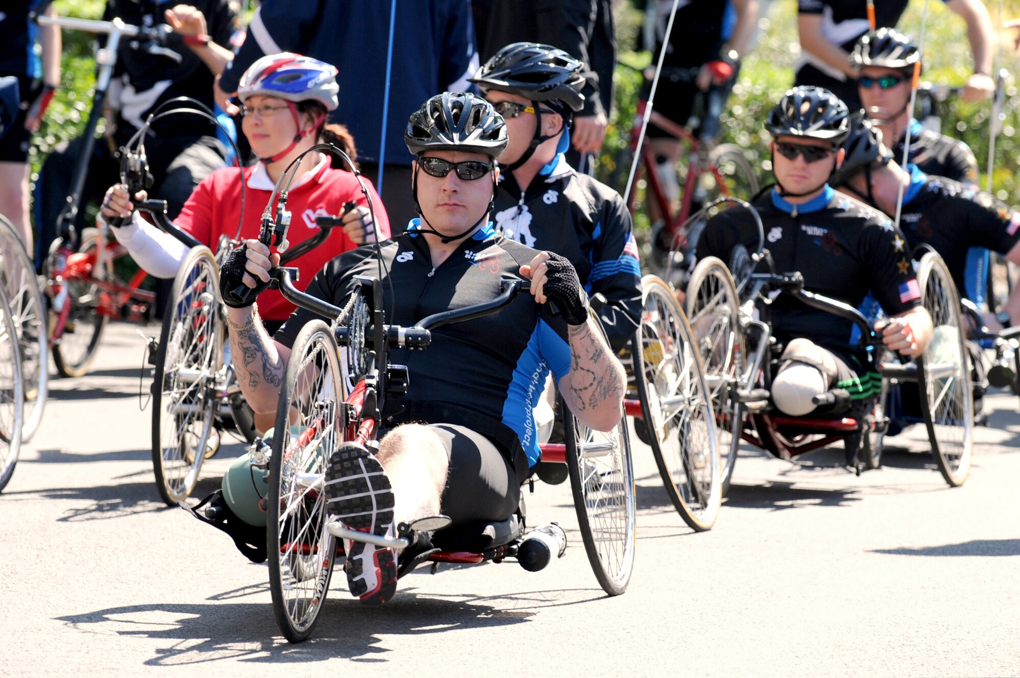 Wounded Warriors participate in the White House to the Lighthouse Challenge, the fourth such trek hosted by the Wounded Warrior Project April 27, 2010, in Washington D.C. (U.S. Air Force photo/Andy Morataya)