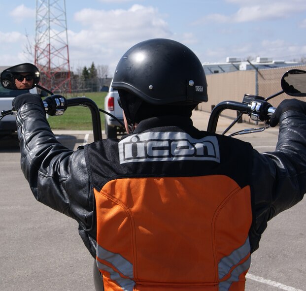 MINOT AIR FORCE BASE, N.D. – A safe helmet is not only important for riding, it is mandatory for military members or those riding on a military installation. For any helmet a rider would like to buy, look and make sure it has a small white sticker that says DOT like the helmet shown here. (Photo courtesy of Rod Krause)