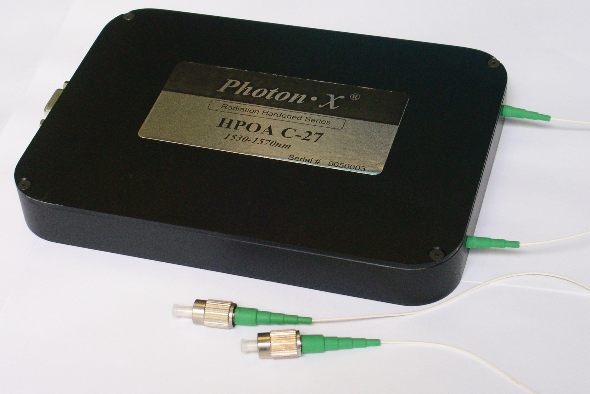 Air Force Research Laboratory Small Business Innovation Research funded High-Power Optical Amplifier (pictured), a radiation-hardened technology for improved space-based satellite and laser communications (Photo courtesy of Aydin Yeniay, Photon-X, LLC)