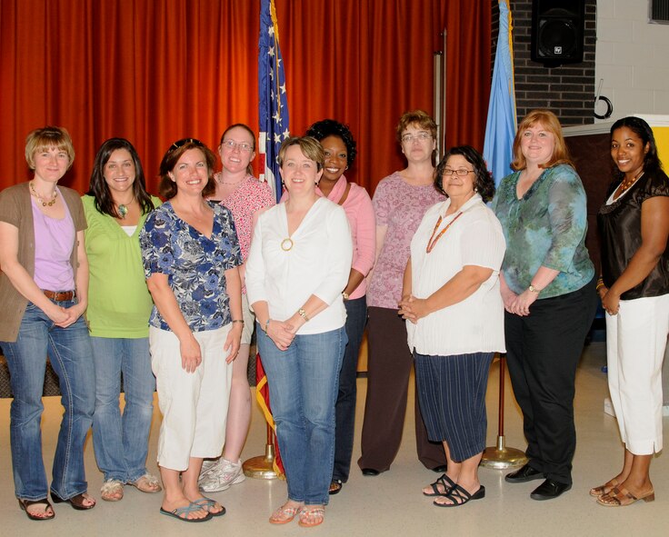 Vance Air Force Base, Okla., Volunteer Excellence Award nominees 
from left to right: Jillian McIntyre, Christina McMillin, Laura Stewart, 
Vanessa Smith, Rebecca Terry, Sheryl Lawrence, Debra Poland, Terry Crawford, 
Kim Patton and Chaundra White. (U.S. Air Force photo/Angie Roche)
