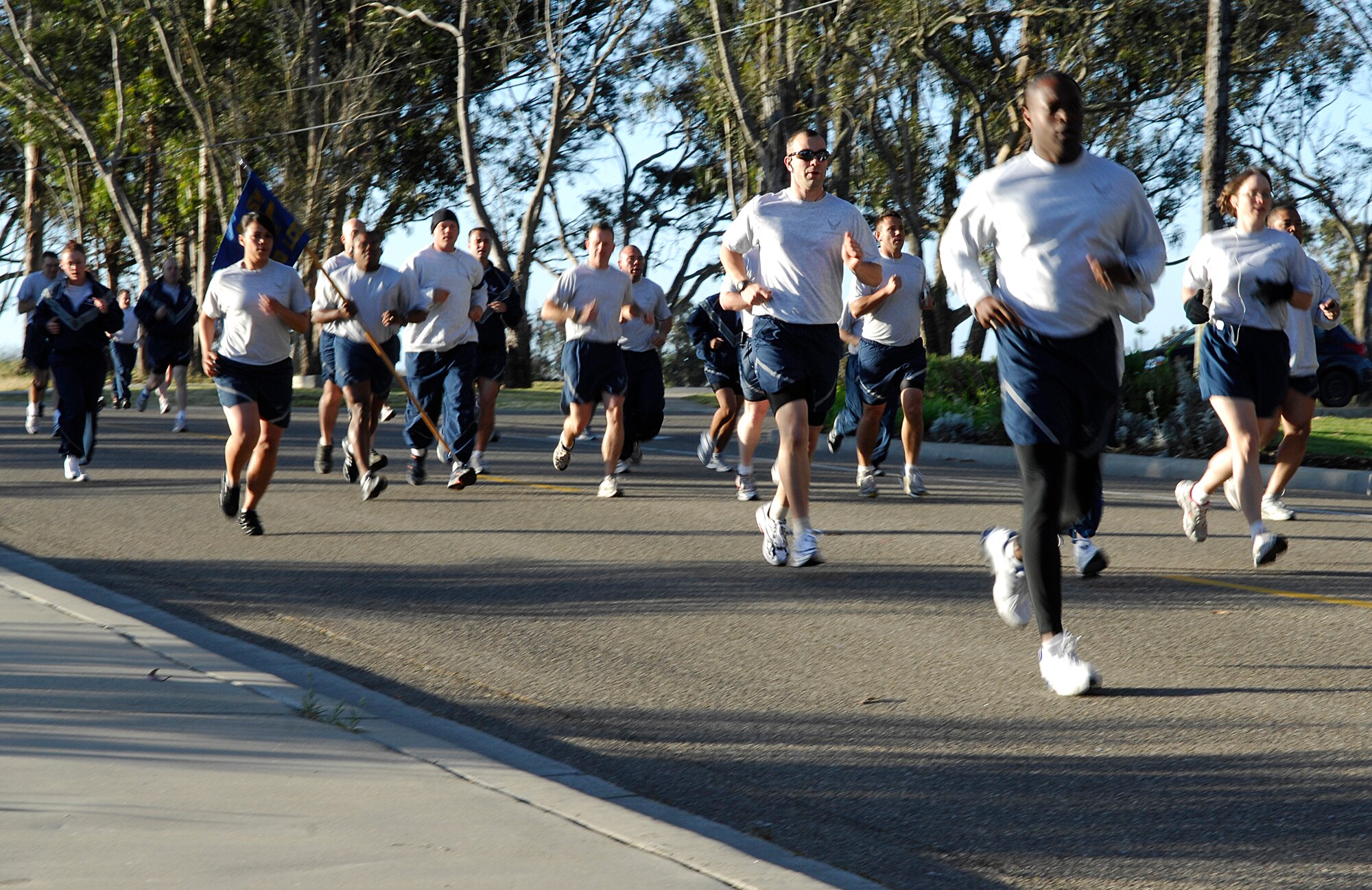 VANDENBERG AIR FORCE BASE, Calif. -- Airmen take part in the 30th Space Wing 5K wing run here Friday, April 30, 2010. Airmen from the 30th Space Wing run together as a base every month. (U.S. Air Force photo/Senior Airman Heather R. Shaw)