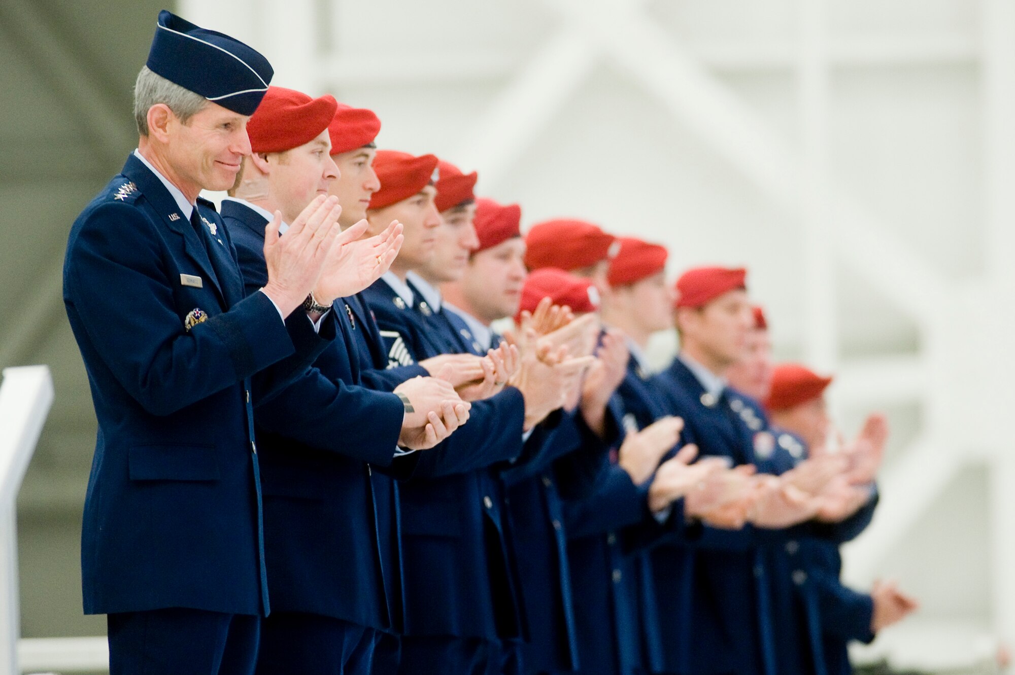 Thirteen medals were presented to 11 combat controllers during a ceremony April 29 at Joint Base Lewis-McChord, Wash., presided over by the Chief of Staff of the Air Force. The Chief of Staff of the United States Air Force, Gen. Norton A. Schwartz, and the 11 medal recipients take a moment to recognize Col. (ret.) Joe Jackson.  Colonel Jackson was awarded the Medal of Honor for his actions in Vietnam in 1968, when he risked his life to ensure no combat controllers were left behind.  (U.S. Air Force photo/Abner Guzman)


