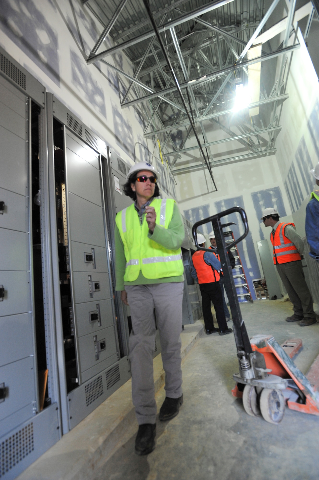 Ms. Carol Ann Beda, Chief of the Air Force Center for Engineering and Environment office Andrews, AFB, Md., tours the new Strategic Planning and Development Facility April 28, 2010, The SPDF is almost 40 percent complete and will accommodate 800 personnel during conferences and meetings when complete.
(U.S. Air Force photo by Bobby Jones, 316th Wing, Public Affairs).