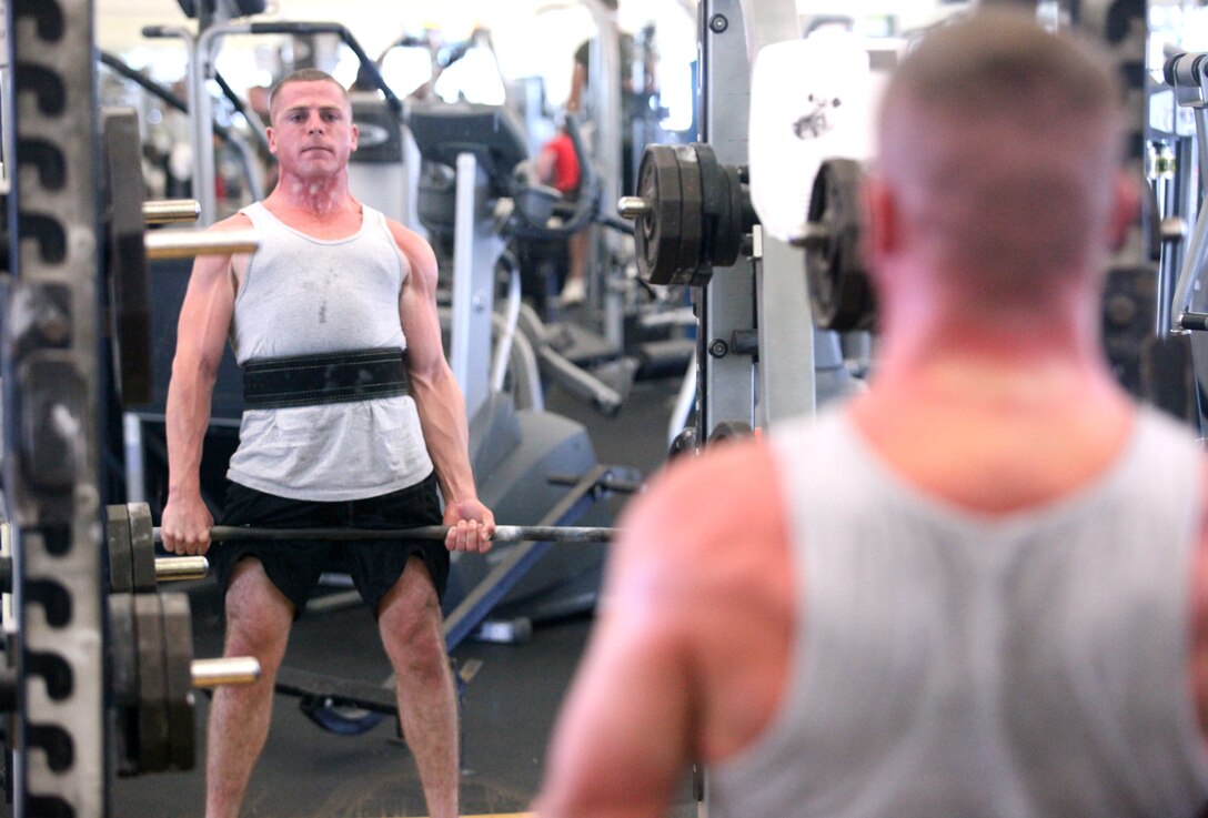 Staff Sgt. Christopher Ballance, an infantry unit leader and instructor in the Infantry Mortar Leader’s Course aboard Camp Geiger, trains at the gymnasium for an upcoming powerlifting competition, recently. Ballance, who is said to be very proficient at mortar gunnery and leading his Marines, currently holds six world records, six national records and eight state records.