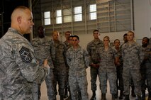 JOINT BASE PEARL HARBOR HICKAM, Hawaii – Chief Master Sgt. of the Air Force James A. Roy speaks with Airmen of the 15th Maintenance and Operations Groups during his visit here, July 30.  (U.S. Air Force photo/David D. Underwood, Jr.)