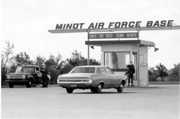 MINOT AIR FORCE BASE, N.D. -- Pictured here is the Minot AFB Main Gate in 1977. (U.S. Air Force photo)