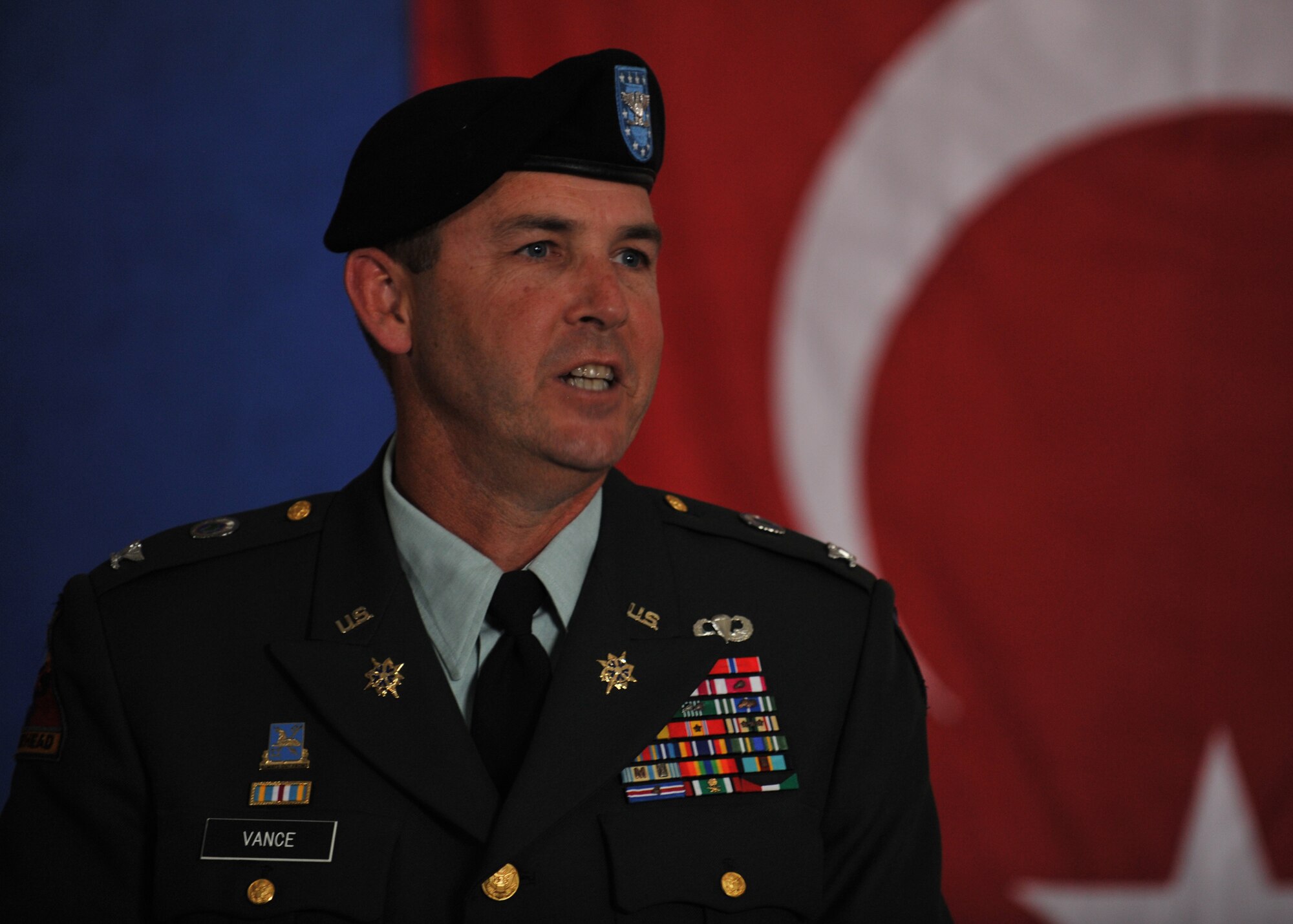 Colonel Mike Vance transferred authority of U.S. Africa Command's Intelligence & Knowledge Development Directorate - Molesworth, England to Colonel Michele M. Cook in a transfer of authority and assumption of command ceremony conducted at Royal Air Force Molesworth, England, July 7, 2010.  (Photo by U.S. Air Force Staff Sgt. Javier Cruz)