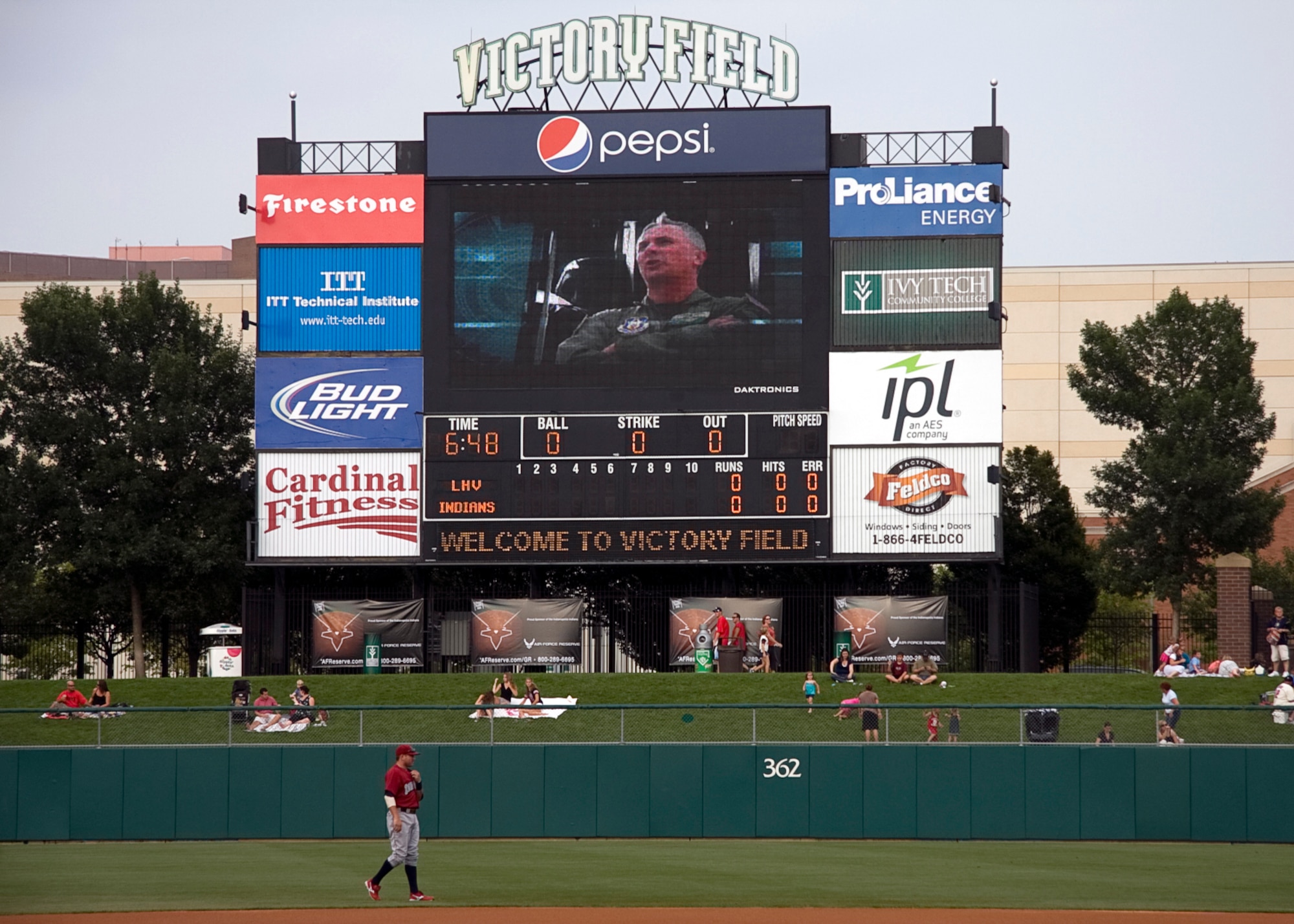 GRISSOM AIR RESERVE BASE, Ind. -- An Air Force Reserve Command recruiting video plays on the screen of a scoreboard at Victory Field in Indianapolis. Victory Field is home of the Indianapolis Indians and the Air Force Reserve sponsored a game July 22. (U.S. Air Force photo/Tech. Sgt. Mark R. W. Orders-Woempner) 