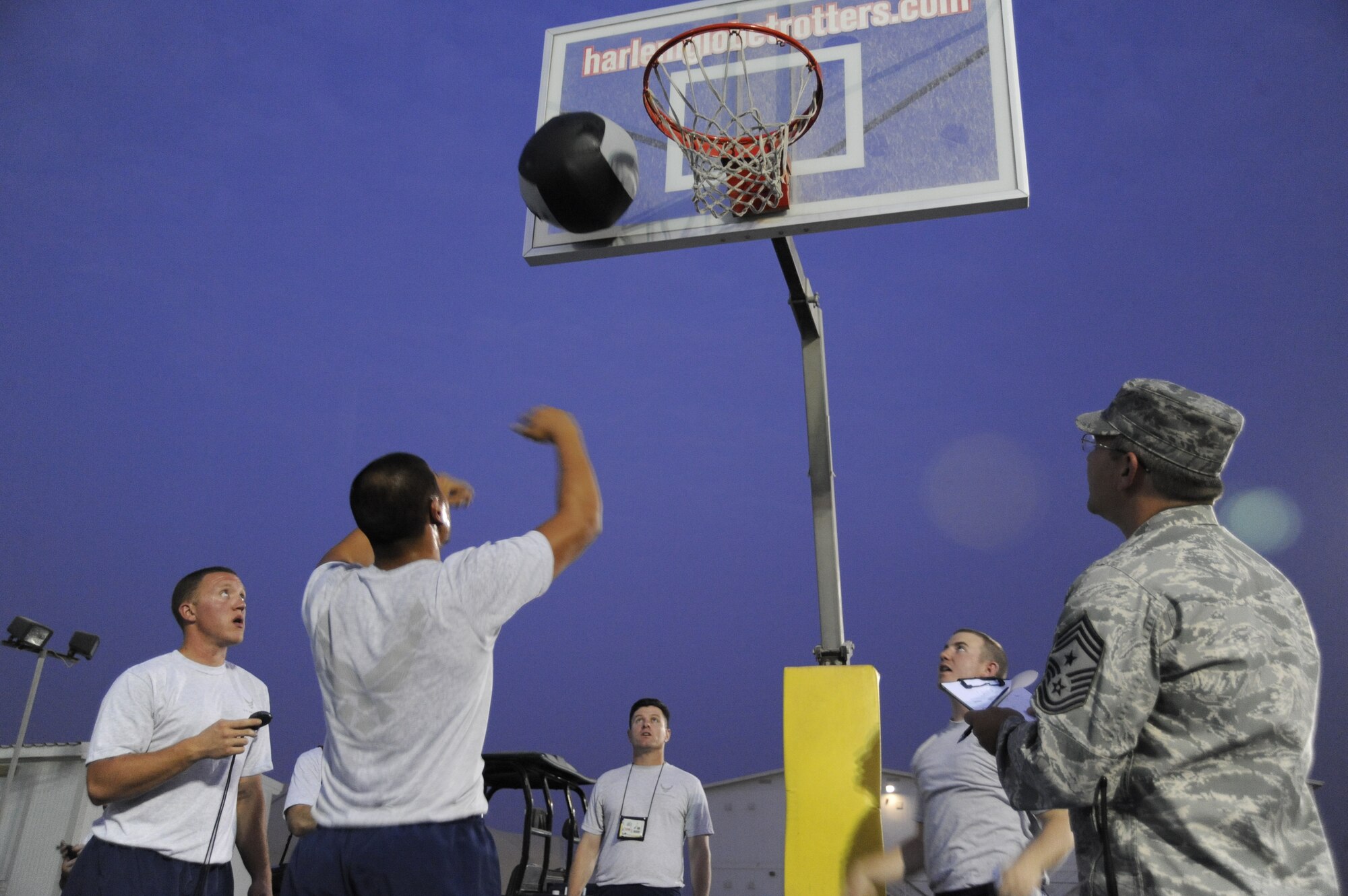 An Airman from the 380th Air Expeditionary Wing competes in the Fight Gone Bad Crossfit Challenge at an undisclosed location in Southwest Asia. (U.S. Air Force photo/ Staff Sgt. Thomas Kessler)           