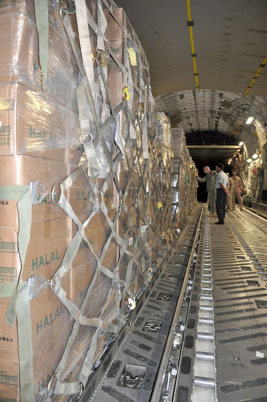 The U.S. Air Force delivered approximately 50,000 halal meals overnight to Pakistan in support of the Government of Pakistan's flood relief efforts Aug.  1, 2010. U.S. aircrews aboard a U.S. Air Force C-130 and a C-17 transport aircraft flew into Pakistan Air Force Base Chaklala, Rawalpindi, and delivered the meals, in support of a request from Pakistan's National Disaster Management Authority. Approximately 62,000 more halal meals from U.S. supply depots in the region are scheduled for delivery to Pakistan today via U.S. airlift, with more coming over the next few days.