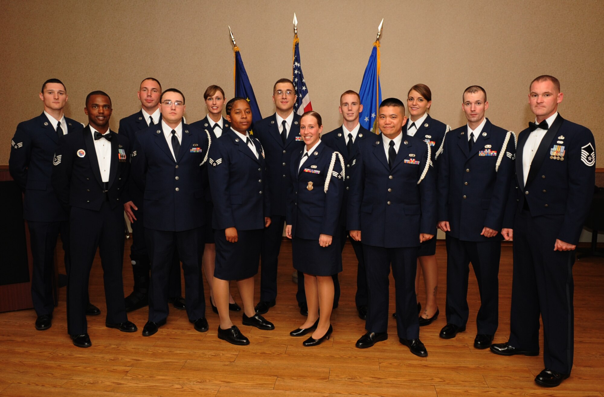 The latest graduates of the Airmen Leadership Class 10-5 pose for a group photo August 2, 2010, Eielson Air Force Base, Alaska. The Airmen learn valuable leadership skills and team building that will help them as they become NCO's. (U.S. Air Force photo/Airman 1st Class Laura Goodgame)