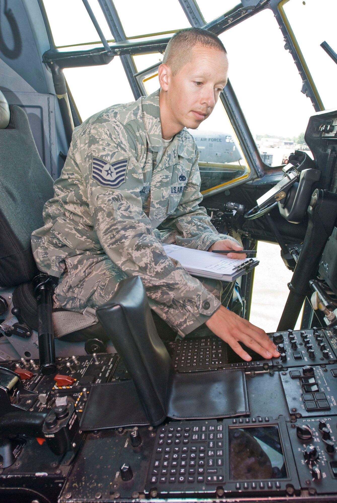 Tech. Sgt. George Terrell, 314th Maintenance Operations Squadron instrument and flight control systems quality assurance inspector, checks the avionics systems of a C-130J aircraft Aug. 4. The Colorado Springs, Colo. native is the only avionics specialist at Little Rock AFB qualified to operate C-130J engines, a skill usually held by other maintenance Air Force Specialty Codes. (U.S. Air Force photo by Staff Sgt. Nestor Cruz)