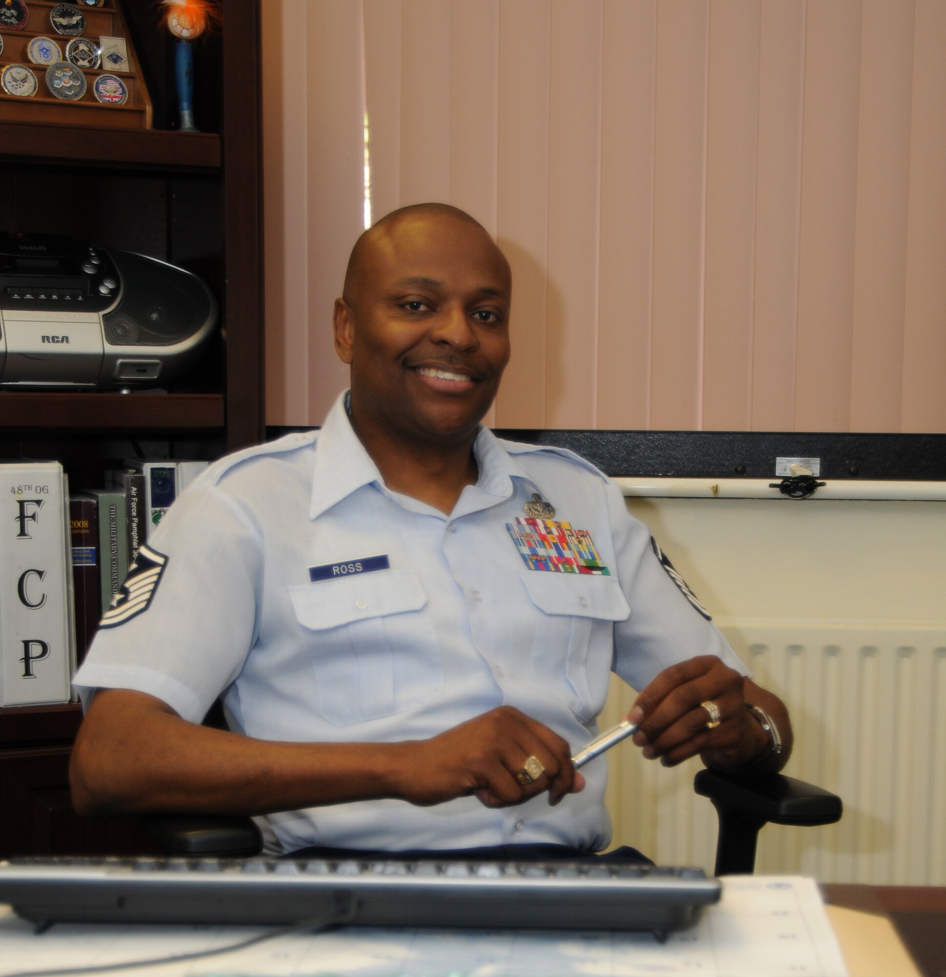 Master Sgt. Darryl Ross of the 48th Operations Group was recently named the Air Force First Sergeant of the Year. Sergeant Ross has been a first sergeant for the past three years and considers it one of the best decisions of his career. (U.S. Air Force photo/Senior Airman David Dobrydney)