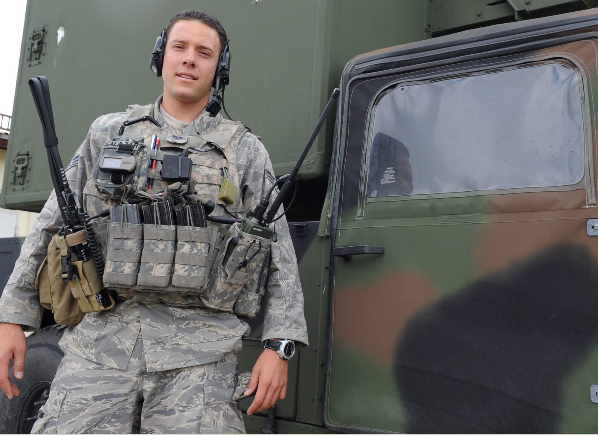 U.S. Air Force Senior Airman Brad Salazar, 8th Air Support Operations Squadron radio operator maintainer and driver, from Aviano Air Base, Italy, was honorably awarded the prestigious Bronze Star during a medal presentation ceremony, Hohenfels, Germany, Aug. 2, 2010. Airman Salazar's actions that earned him the medal were during a deployment to Zabul Province in Afghanistan. (U.S. Air Force photo by Senior Airman Caleb Pierce)