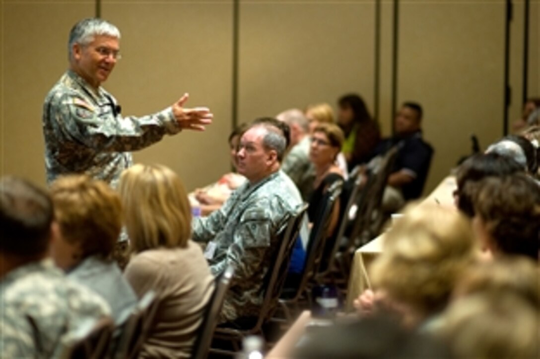 U.S. Army Chief of Staff Gen. George W. Casey Jr. addresses attendees at the 2010 National Guard Volunteer Workshop in New Orleans, Aug. 3, 2010. The theme for this year's workshop was "Determination, Patience and National Volunteers." 