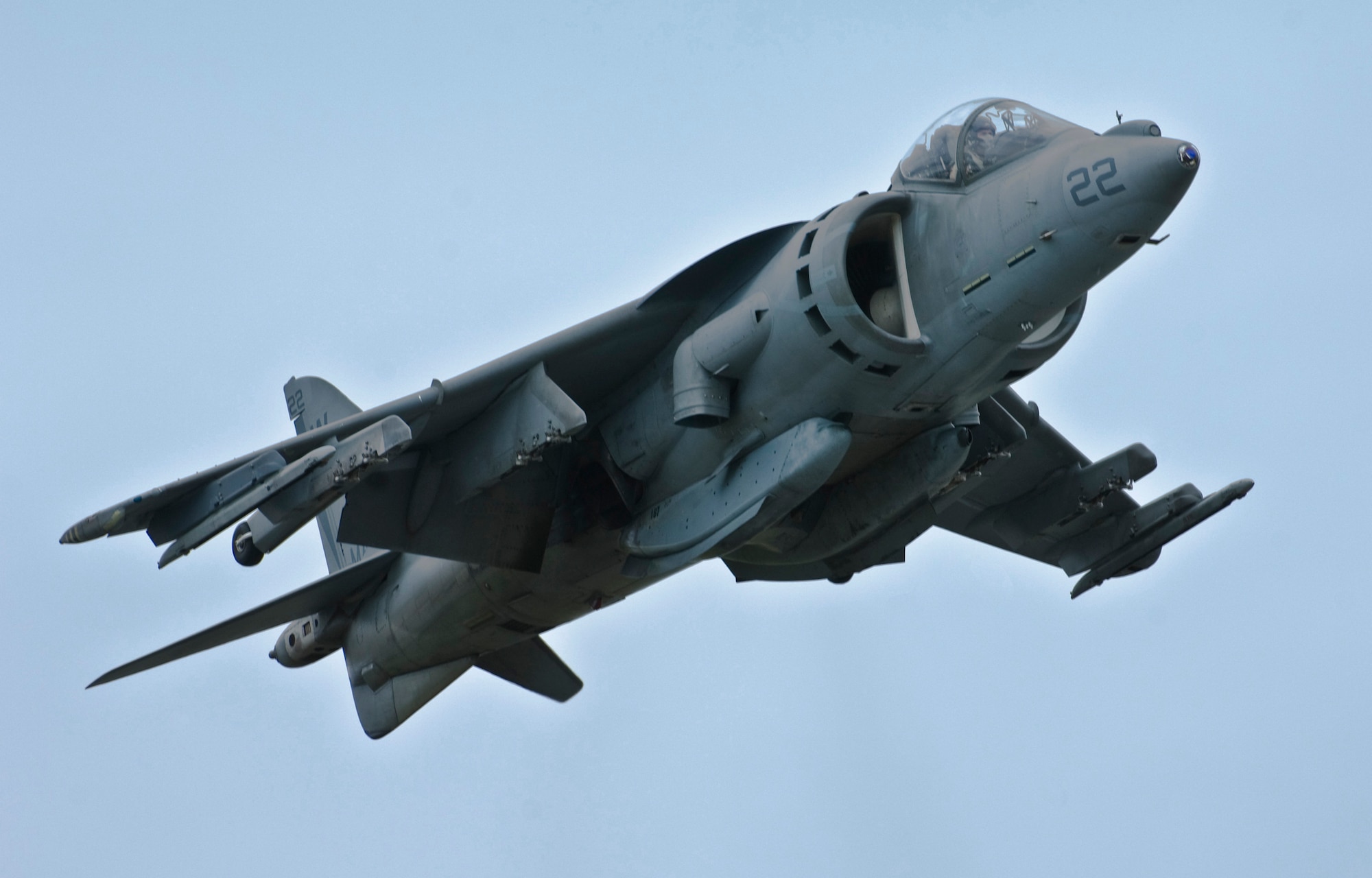 JOINT BASE ELMENDORF-RICHARDSON, Alaska -- A Marine Corps' AV-8B Harrier II demonstrates it hover abilities during Joint Base Elmendorf-Richardson's Arctic Thunder Aug. 1. Arctic Thunder 2010, a two-day event, featured the U.S. Navy Blue Angels and the Canadian Forces Snowbirds Demonstration Team, along with many other aerial demonstrations and static displays. (Air Force photo by Airman 1st Class Christopher Gross) 