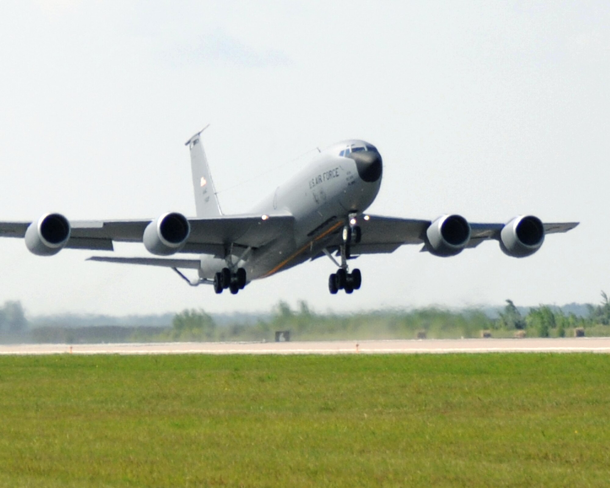 Raid 70 takes off Aug. 4 for the final time from Grand Forks Air Force Base, N.D. Raid 70’s departure to Kadena Air Base, Japan, marks the beginning of the KC-135 Stratotanker close-out at Grand Forks AFB. The 319th Air Refueling Wing has 11 tankers remaining and the last one is scheduled to depart in December. (U.S. Air Force photo by Tech. Sgt. Johnny L. Saldivar)