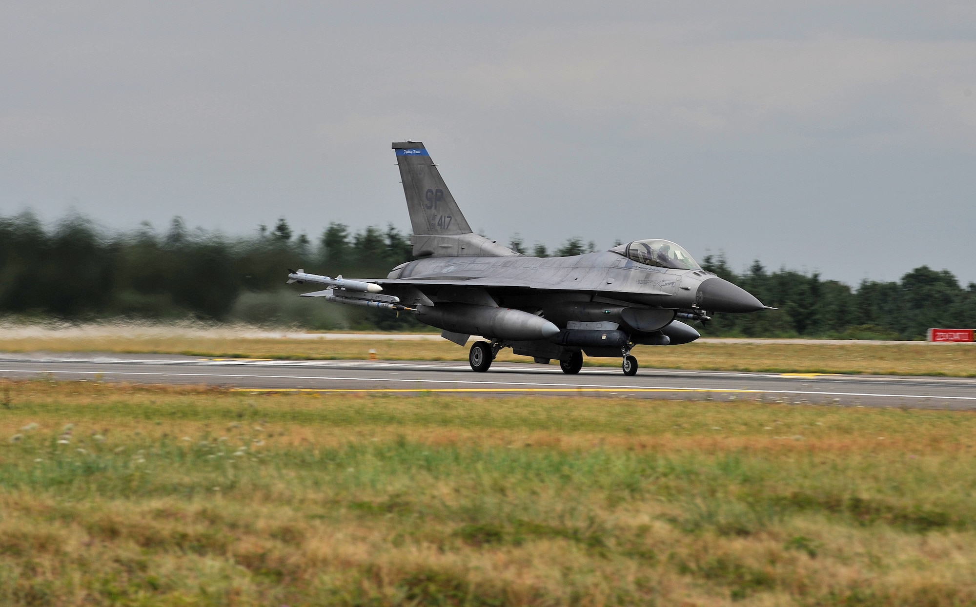 SPANGDAHLEM AIR BASE, Germany – Maj. Jason Attoway, 22nd Fighter Squadron director of operations, prepares to take off in an F-16 Fighting Falcon for an Allied Strike mission Aug. 4. Allied Strike is an annual close air support exercise, providing realistic training for US and NATO participants in all aspects of tactical air control and CAS. (U.S. Air Force photo/Senior Airman Nick Wilson)