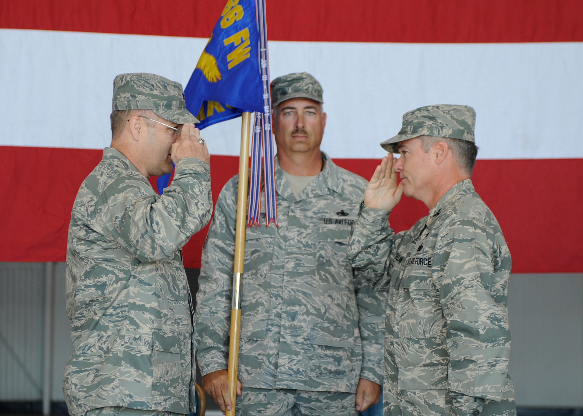 MOUNTAIN HOME AIR FORCE BASE, Idaho -- Col. James MCClellon assumes command of the 366th Operations Group in a ceremony held in hangar 1331 July 19. The ceremony was presided over by 366th Fighter Wing commander Col. Ron Buckley. (U.S. Air Force photo by Airman 1st Class Renishia Richardson)