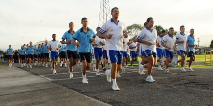 SOTO CANO AIR BASE, Honduras --  Members of the Honduran Air Force Academy participate in the Joint Task Force-Bravo Run here Aug. 6. The monthly encourages esprit de corps and fitness. (U.S. Air Force photo/Tech. Sgt. Benjamin Rojek)