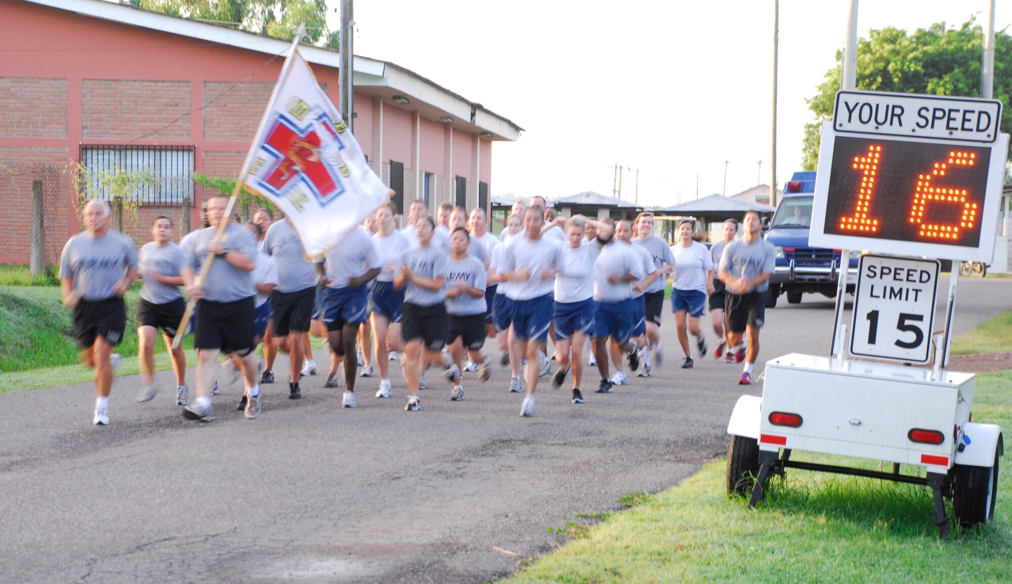 SOTO CANO AIR BASE, Honduras --  Members of the Joint Task Force-Bravo Medical Element operate as a team during the JTF-Bravo Run here Aug. 6. The monthly run includes all units on base and, this month, Honduran Air Force cadets. (U.S. Air Force photo/Tech. Sgt. Benjamin Rojek)